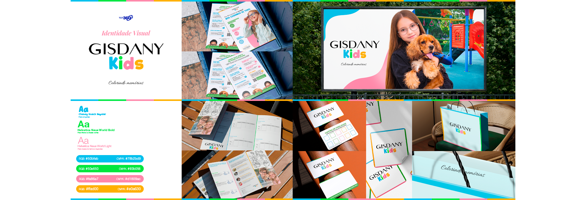 Case de identidade visual Gisdany Kids — apresentação de marca, mockups e materiais gráficos
